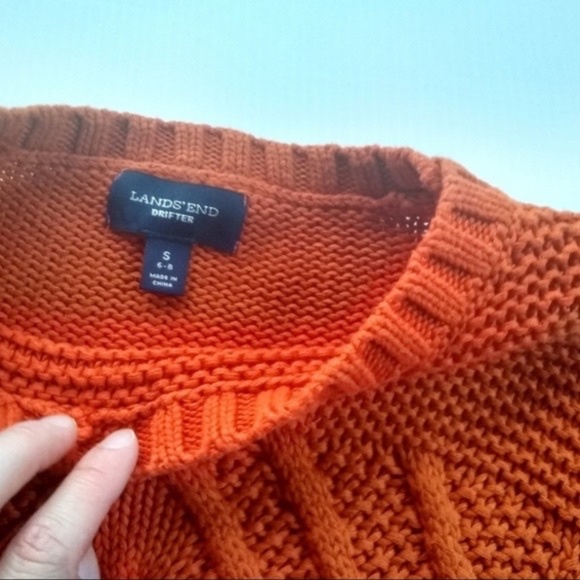 Lands’ End Drifter Chunky Cable Knit Cotton Sweater in Burnt Orange Size S - Picture 3 of 8